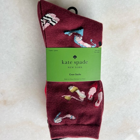 Kate Spade ♠️ New! 3-Pack Socks - Women’s Polka Dot Red Black Crew Socks - Picture 1 of 4